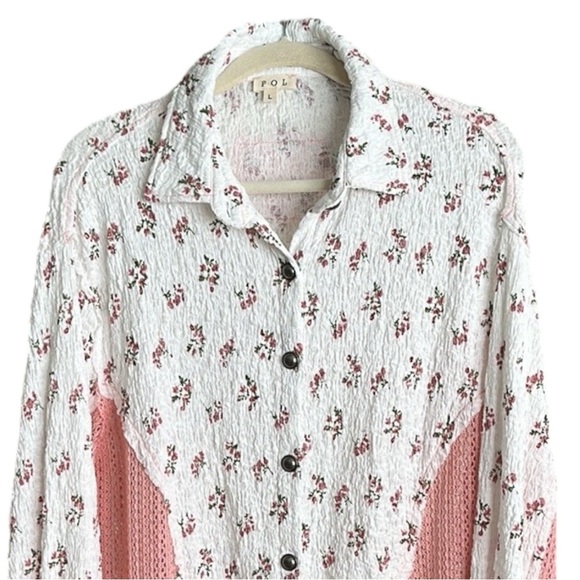 POL Cottagecore Slouchy Floral Crochet Blouse Bohemian Girly Relaxed Fit Large - Picture 4 of 16